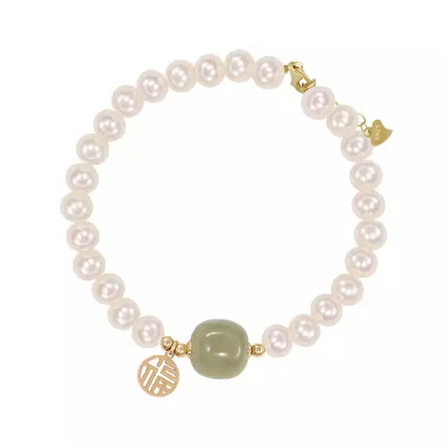 小银匠 青绿福牌清新温柔小众新中式 和田玉 手串 女款 青白玉