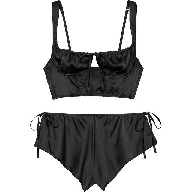 Victoria's Secret Satin Corset Top Shorts Set Black
