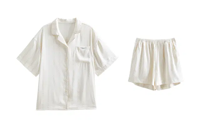 歌倩雅 翻领亲肤短袖舒适五分裤睡衣套装 女款 白色