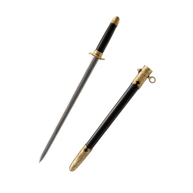 天子剑 海蓝佩剑 黑檀木实木鞘黄铜装饰 百炼花纹钢八面剑身未开刃摆件 成品模型