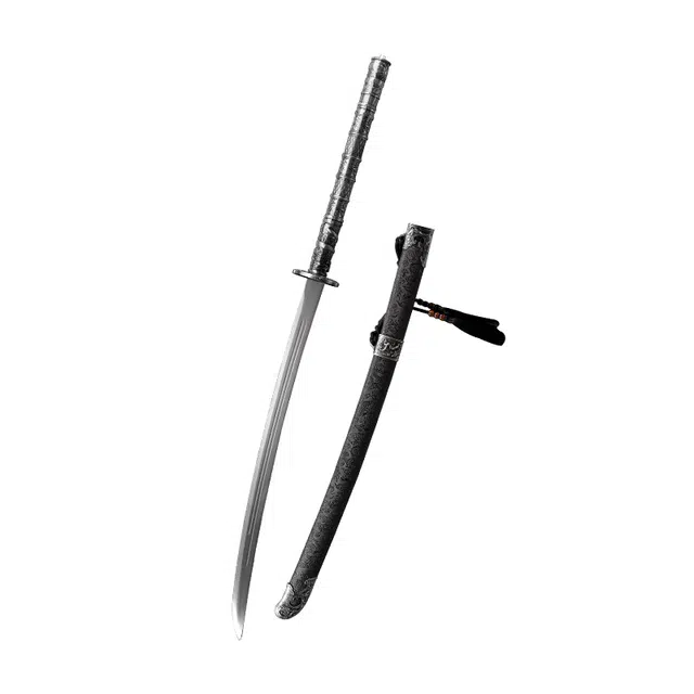 天子剑 盘龙苗刀 杉木包布鞘合金电镀装饰 高锰钢刀身未开刃摆件收藏 成品模型