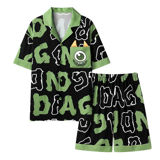俏霓桐 凉感短袖短裤卡通睡衣套装 男款 绿色