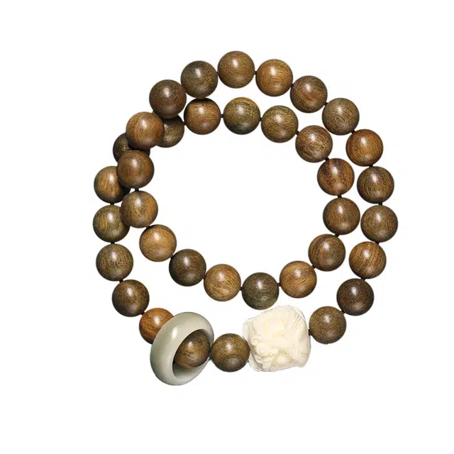 岁月静好 新中式国潮民族风吉祥醒狮象牙果念珠森系文艺古风双圈文玩手持 木作 手串 男女同款情侣款 绿檀