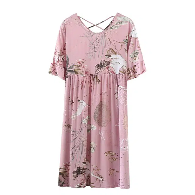 雅鹿 透气宽松印花短袖睡裙 女款