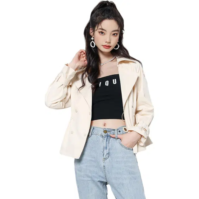 美丽衣橱 高级感时尚百搭显瘦英伦休闲夹克外套 女款 杏色