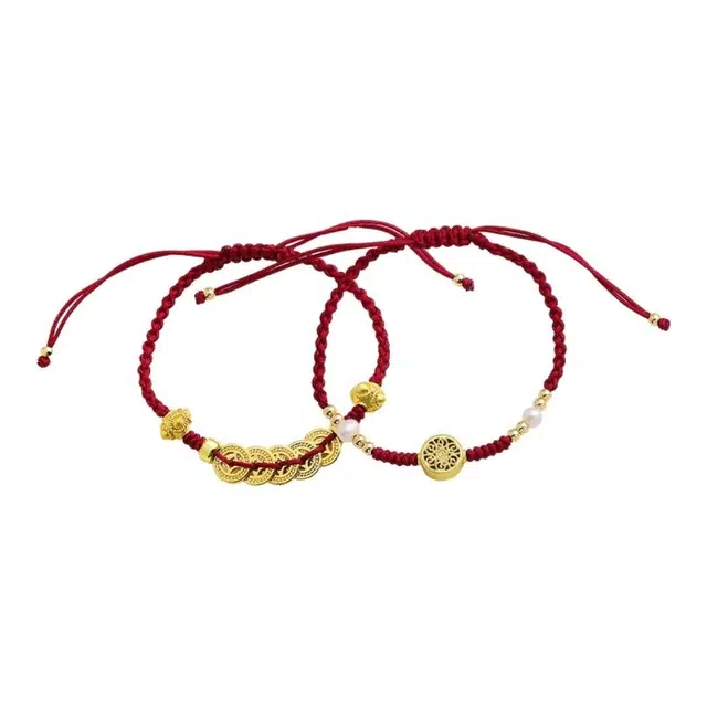 大唐国鼎  发财好运 新中式国风 国潮复古风轻奢小众高级感 编织红绳 招财纳福转运珠开运转运 合金 手链 男女同款情侣款