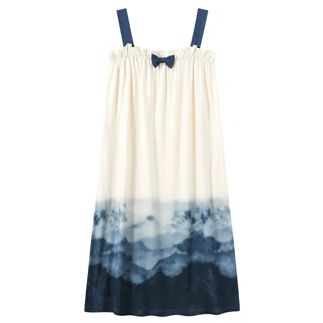 贴身领域 女士水墨印花蝴蝶结可外穿可爱无袖吊带睡裙 女款 杏色