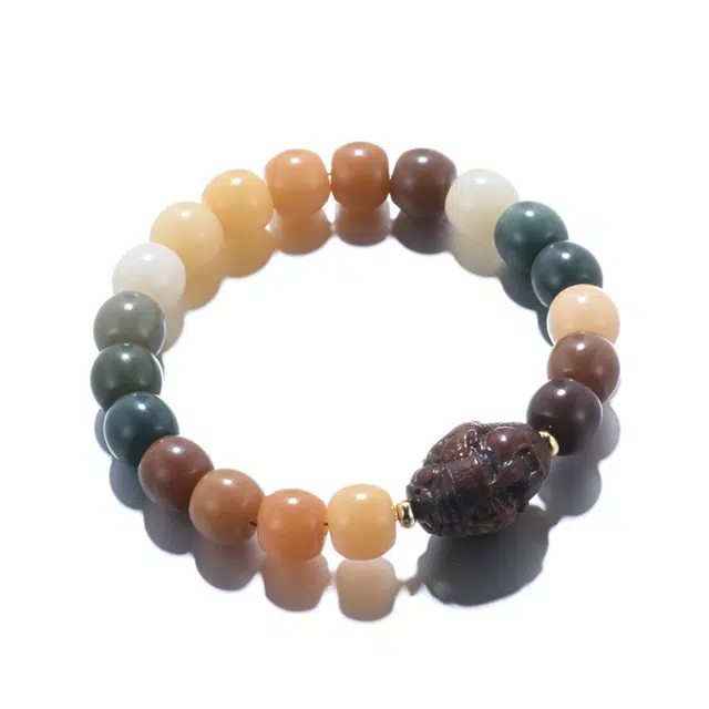 凯真 新中式复古多福多宝财神爷转运珠 单圈文玩盘玩 白玉菩提 手串 男女同款情侣款