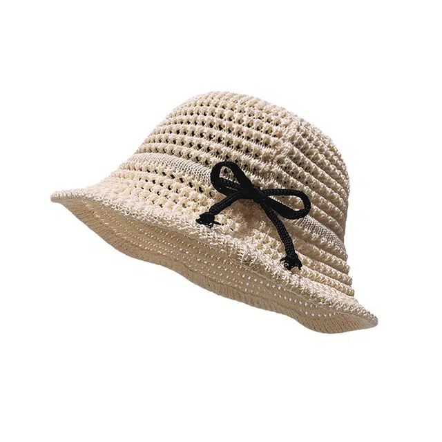 浪莎 甜味荡漾 夏季镂空蝴蝶结草帽 草编 渔夫帽 女款