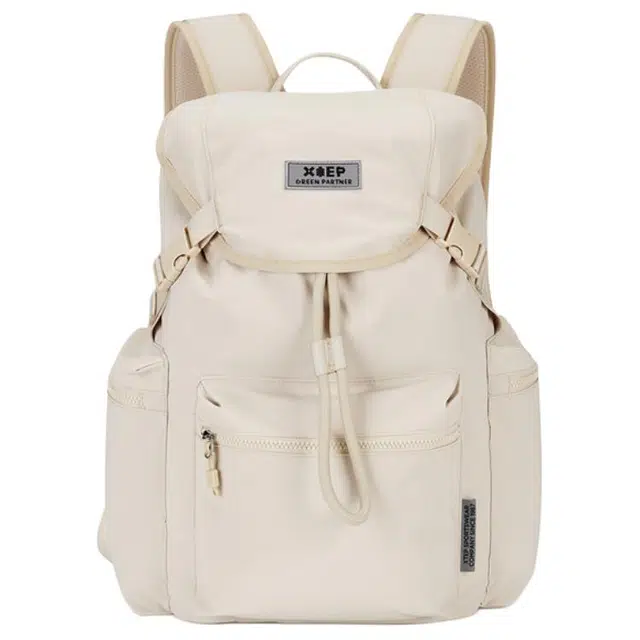 特步 休闲百搭 织物 双肩包 男女同款情侣款 浅灰色/黑色/浅卡基