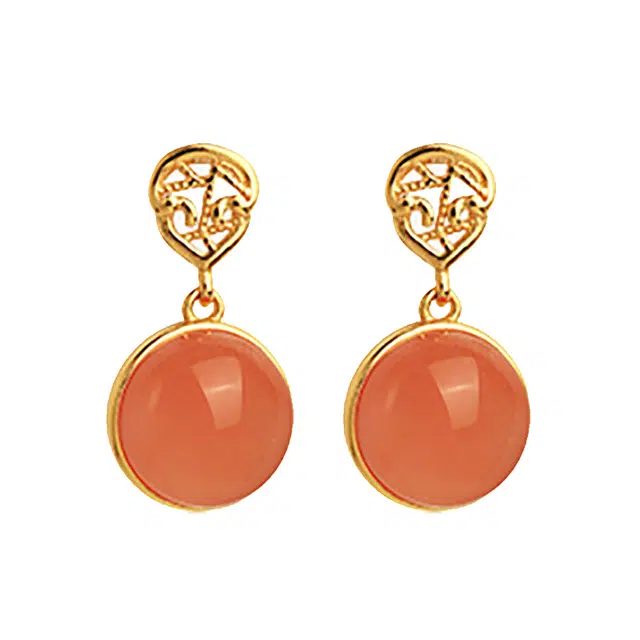 小银匠 新中式国风粉红色宫廷古风 玛瑙 玉石耳环 女款