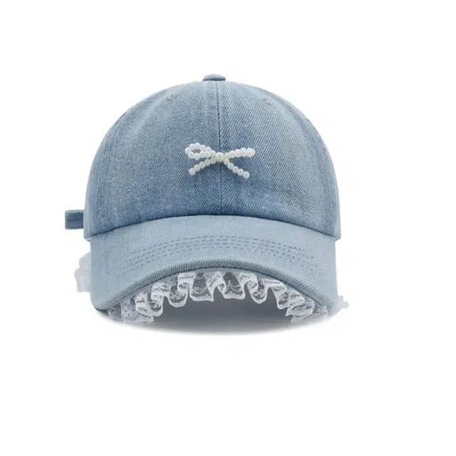 浪莎 甜度超标蕾丝花边牛仔大头围显脸小蝴蝶结防晒 棉 鸭舌帽 女款