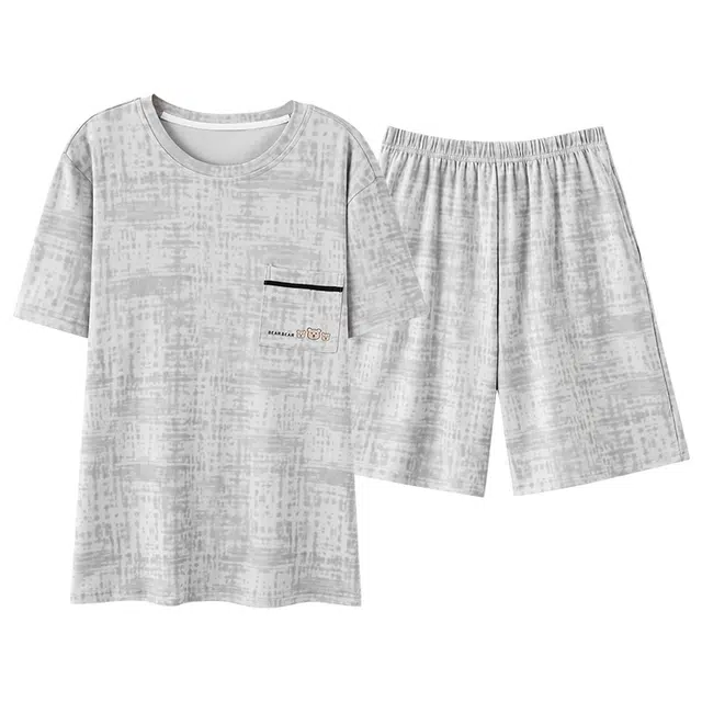 帕兰朵 休闲青年短袖亲肤简约五分裤家居服夏季睡衣套装 男款