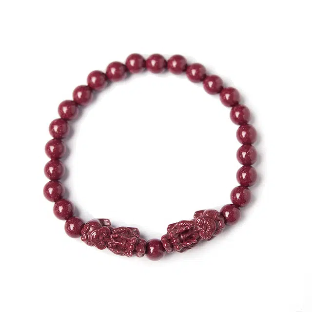 东海世家 国潮 新中式 复古简约再造辰砂朱砂散珠子双貔貅 红 再造辰砂朱砂 手串 男女同款情侣款