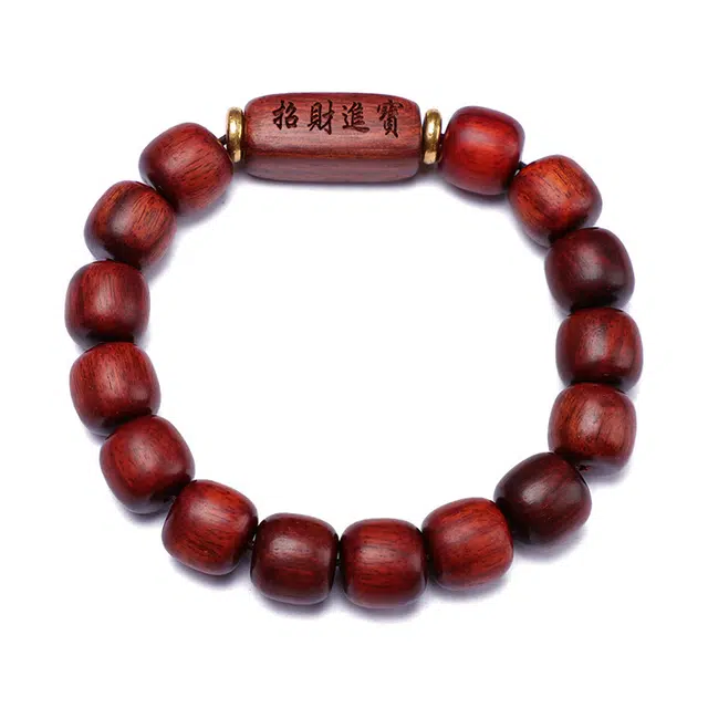 万娜 佛珠森系气质 国潮风复古优雅轻奢 招财进宝 木作 手串 男款 血檀