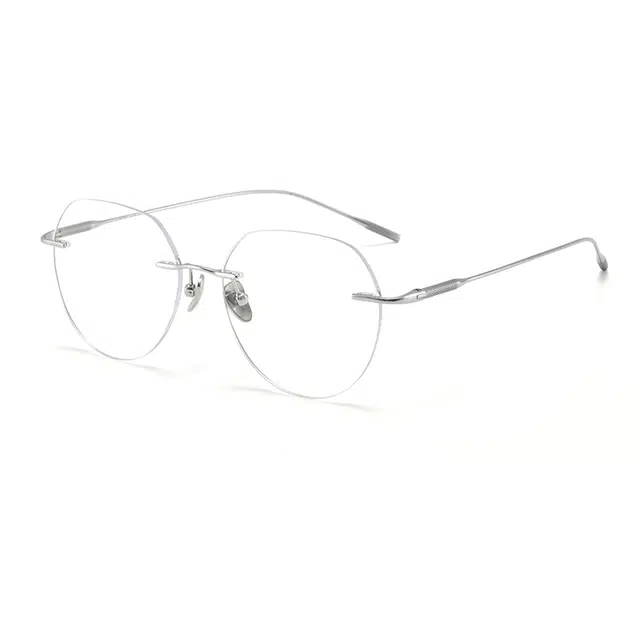 【联系客服可配度数】 康视顿 无框平光眼镜防蓝光 可配度数近视眼镜无边框显瘦 钛 不规则形 光学镜架 女款