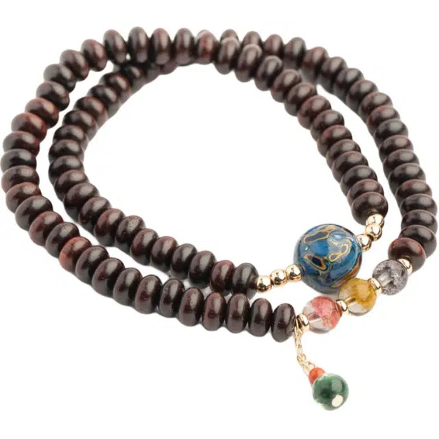 仙源 算盘珠 招财纳福复古新中式国潮文玩念珠双圈平安福 木作 手串 男女同款情侣款 紫檀