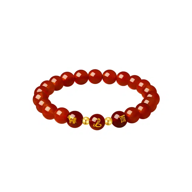 周大生 福韵生肖足金镶玉十二生肖新中式手饰 玉髓 手串 男女同款情侣款