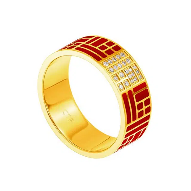 周大福 传福系列钻石 足金 一口价 黄金戒指（小版） 女款
