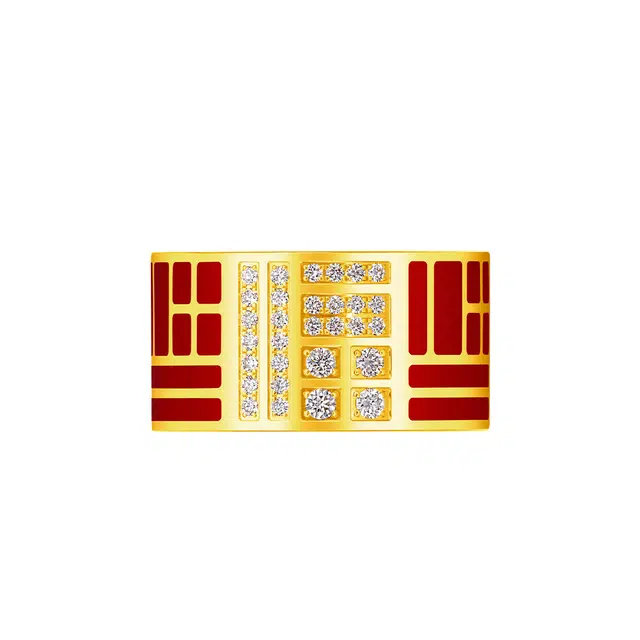 周大福 传福系列钻石 足金 一口价 黄金戒指（小版） 女款
