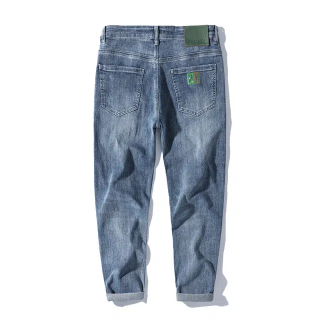 雅鹿 水洗做旧简约穿搭美式宽松直筒裤潮牌休闲长裤牛仔裤 男款 蓝色