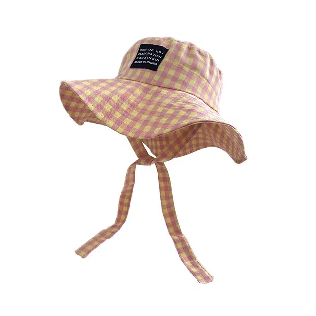 浪莎 甜美系带格子露营出片大帽檐遮阳防晒帽大头围显脸小纯欲风造型帽子 棉 渔夫帽 女款