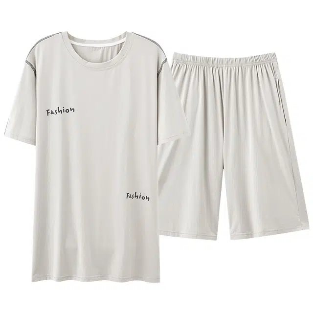 帕兰朵 凉感纯色短袖休闲松紧腰短裤睡衣套装 男款