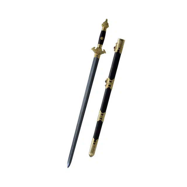 天子剑 龙吟清剑 黑檀木实木剑鞘黄铜装饰 百炼花纹钢覆土烧剑身未开刃摆件收藏 成品模型