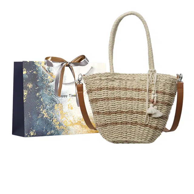 伊曼家 沙滩度假包包菜篮子 通勤斜挎包 草编 单肩包 女款 米白色/卡其色