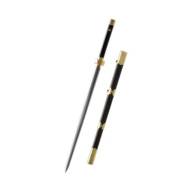 天子剑 承影剑 黑檀木实木六角剑鞘黄铜装饰 百炼花纹钢羽毛纹覆土烧剑身 未开刃摆件工艺品 成品模型