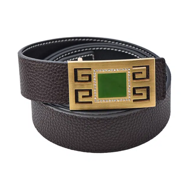 舒杰 和田玉牛皮皮带 和田玉 时尚简约男士皮带 男女同款情侣款 青白玉