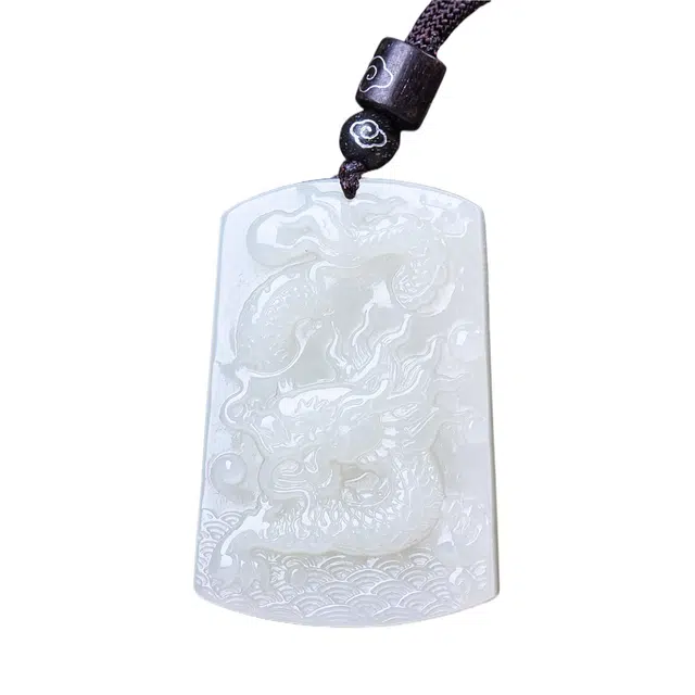 舒杰 祥云龙牌项链 和田玉 国潮本命年吊坠 男女同款情侣款 白玉