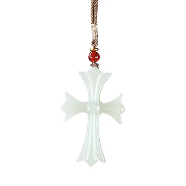 舒杰 欧美风小众吊坠爱与救赎十字架 和田玉 项链 男女同款情侣款 白玉