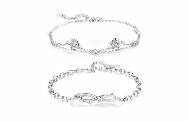 牧言 气质森系小众设计高级感 光面立体不规则肌理交织镂空树枝双层叠戴花朵英文字母手饰 合金 荆棘玫瑰手链 男女同款情侣款