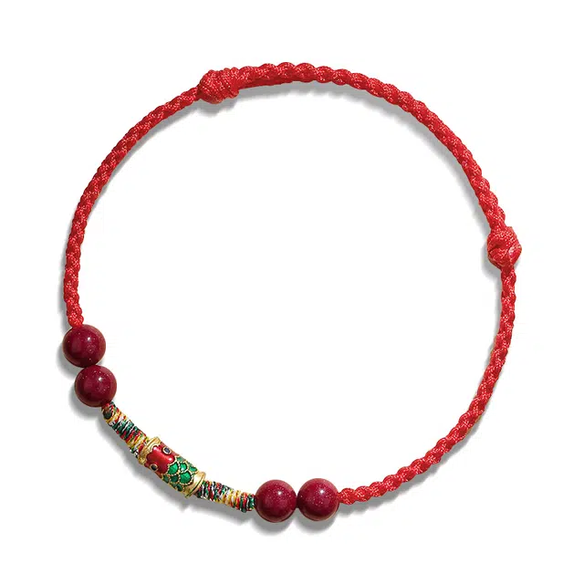 谧月珠宝 上岸好运锦鲤 国风新中式编织手饰 小众设计轻奢气质时尚精致 小清新简约 再造辰砂朱砂 玉石手链 男女同款情侣款