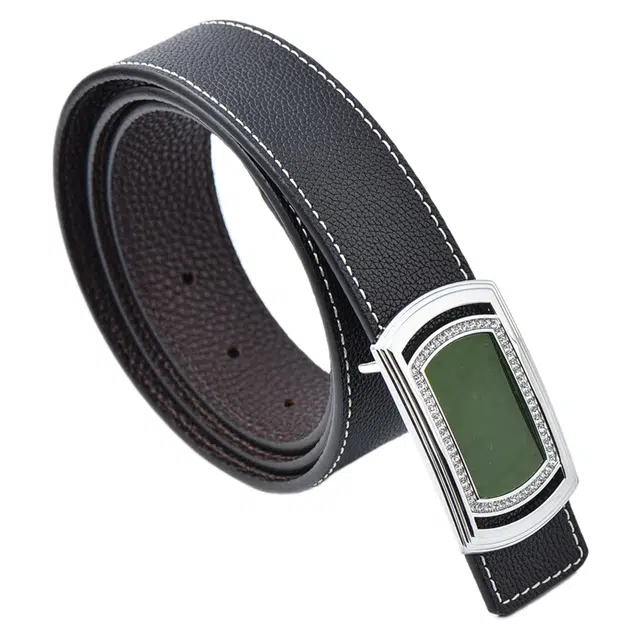 舒杰 和田玉牛皮皮带 和田玉 高端大气送男士 男女同款情侣款 青白玉