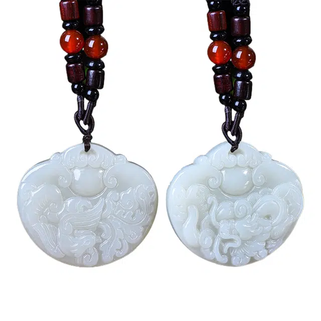 舒杰 如意锁龙凤佩项链 和田玉 中式国风龙凤和鸣 男女同款情侣款 白玉