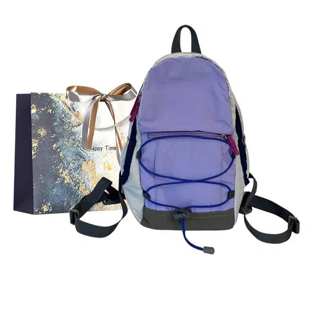 伊曼家 撞色登山包野餐复古书包轻便旅行包轻薄徒步背包女 尼龙布 双肩包 常规 男女同款情侣款 紫白色/绿色/紫黑色