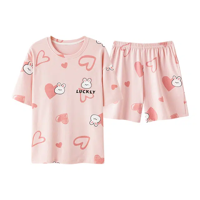 帕兰朵 圆领短袖松紧腰短裤可外穿休闲睡衣套装 女款