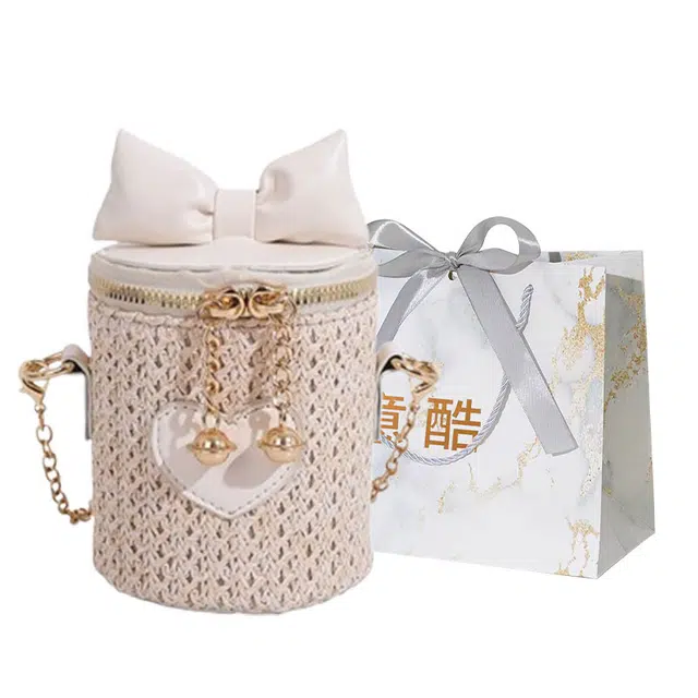 意酷 夏天夏季百搭可爱女 编织 单肩包 女款 白色/黑色/卡其色/棕色