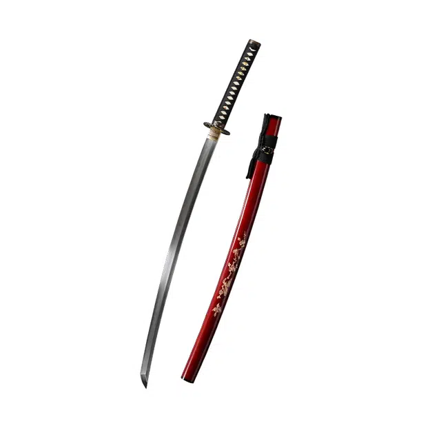 天子剑 贝壳武士刀 实木刀鞘 纯铜鎏金装饰百炼花纹 钢覆土烧刀身 未开刃摆件收藏 成品模型