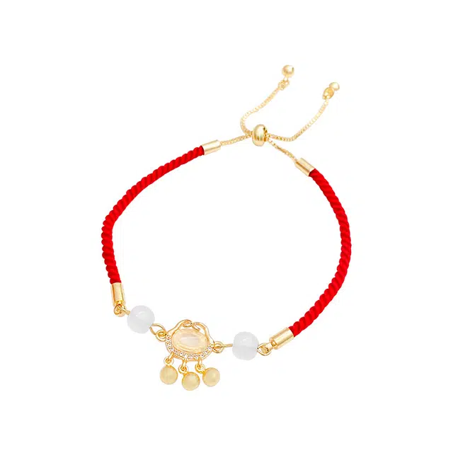 阡陌 平安锁手绳 新中式轻奢精致简约时尚百搭平安锁铃铛红绳 小众高级节日考试本命年礼盒 织物 手链 女款