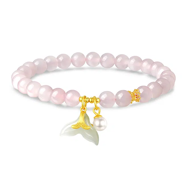 佐卡伊 碧玉鱼尾 精致珍珠 轻奢粉色 玉髓 手串 女款