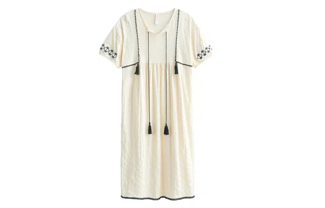 歌倩雅 简约舒适透气短袖睡裙 女款 乳白色