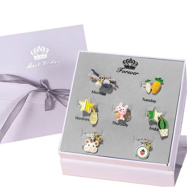 妖娆猫 一周星期头绳发饰套装礼盒甜美卡通小清新皮筋高弹力扎头发发绳头饰创意实用高级感儿童礼品女生 发圈 女款