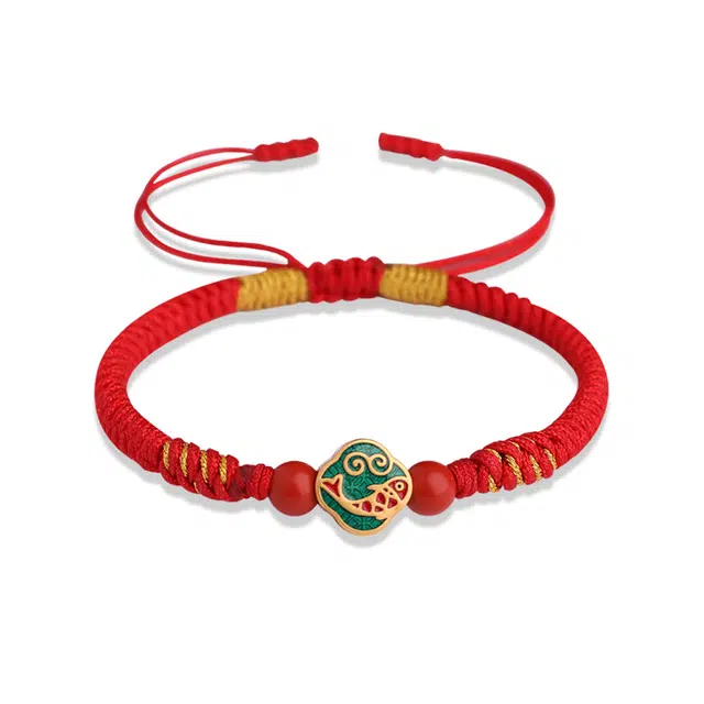 阡陌 幸运锦鲤手绳 新中式国潮手工编织幸运锦鲤镀金手绳 考试祝福高考中考礼盒 织物 手链 男女同款情侣款