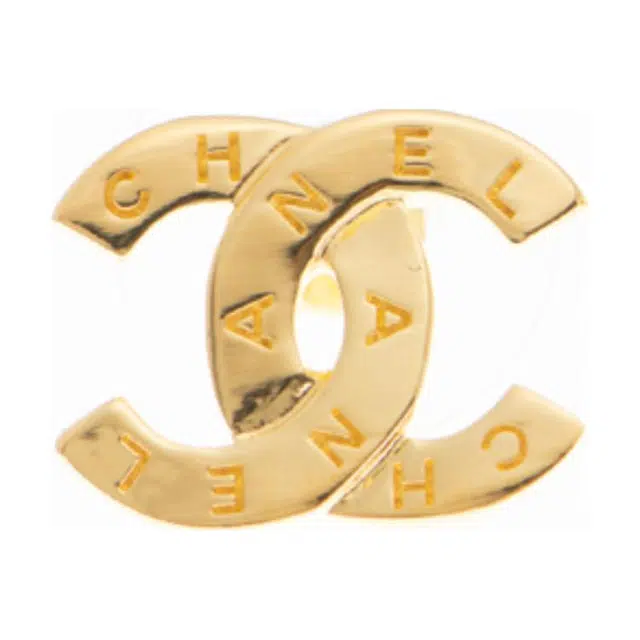 CHANEL Metal Logo Earrings Gold