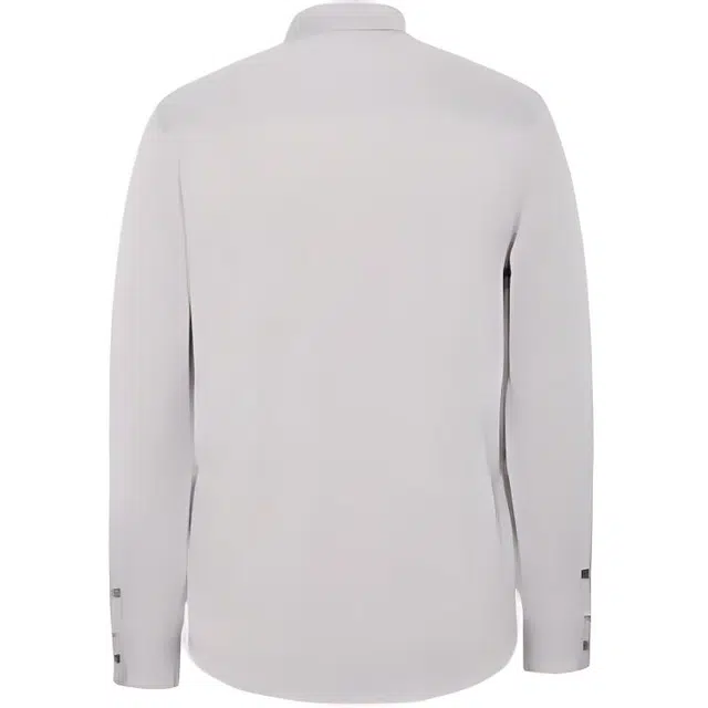 依文 纯色翻领商务休闲修身长袖衬衫 男款 浅灰色