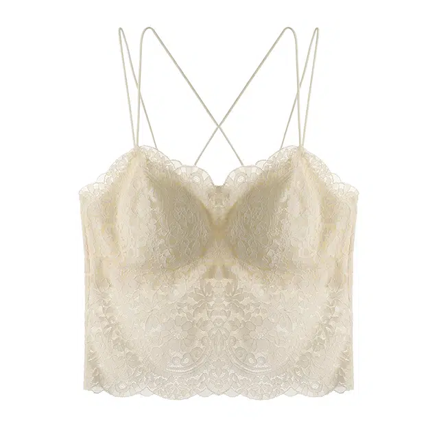 内在密码 交叉蕾丝美背免穿文胸一体薄款透气白色吊带胸垫背心式性感内衣女