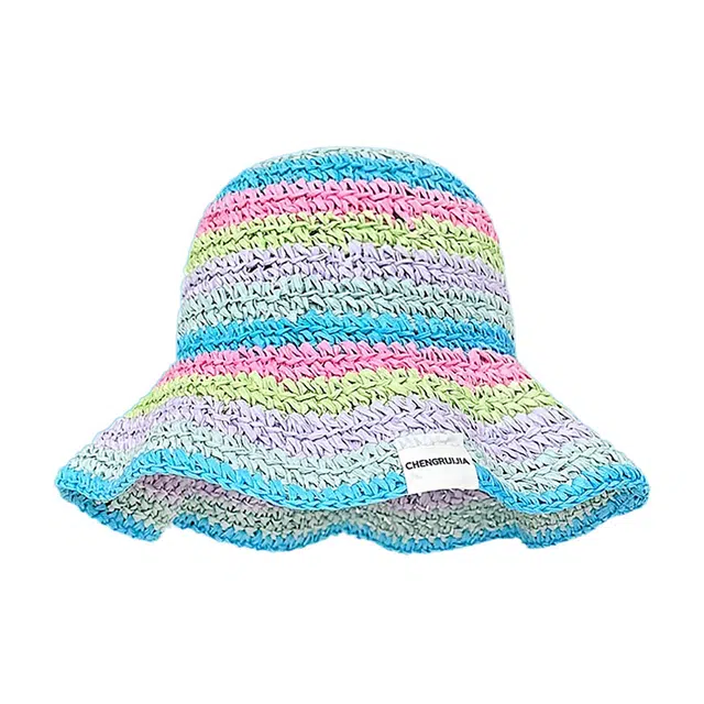 浪莎 彩色镂空编织海边沙滩度假多巴胺遮阳防晒 草编 渔夫帽 女款